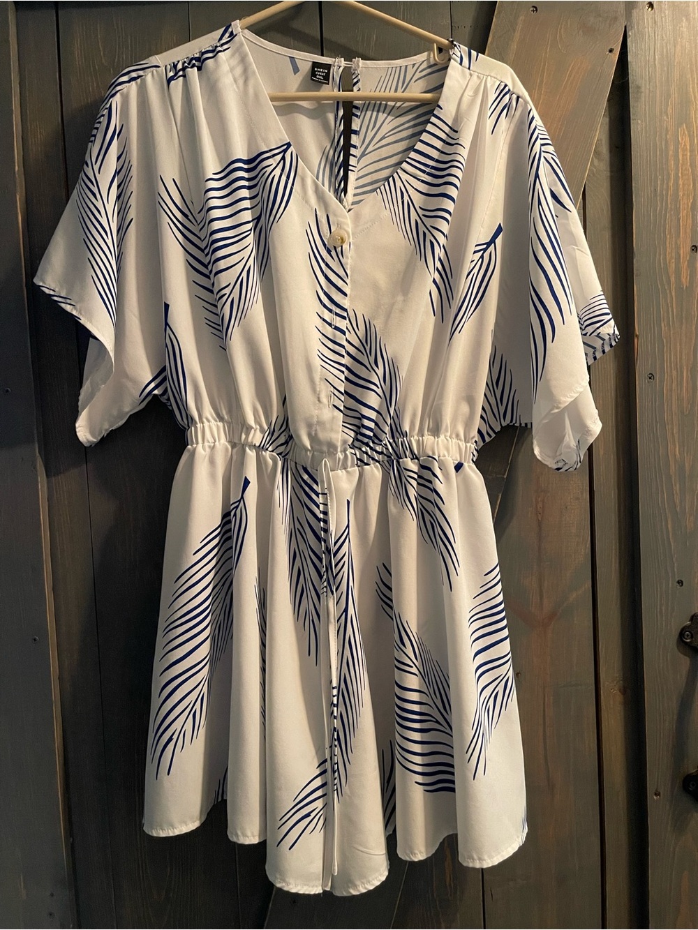 SHEIN White Dress with Blue Leaf Print